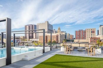 Spa pool with lighted arches